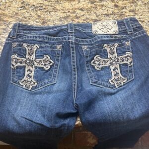 Miss Me Blue Jeans with Embroidered Crosses